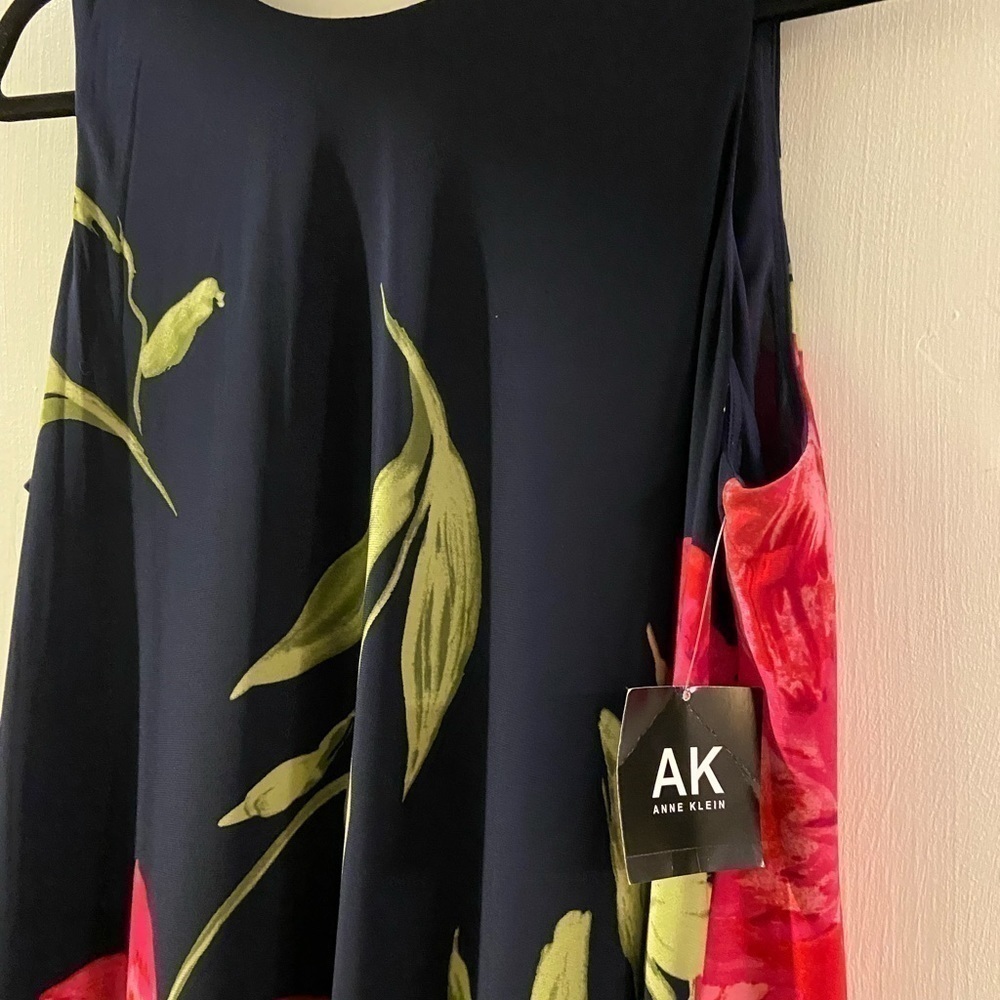 Blossom Buddy Red and Navy Blue Floral Print Anne Klein Dress - Picture 9 of 9